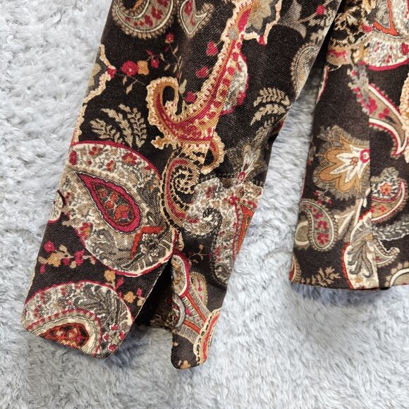 Talbots Womens Brown Paisley Blazer Colorful Cotton Silk Size 8 Petite Velvet - Picture 10 of 11
